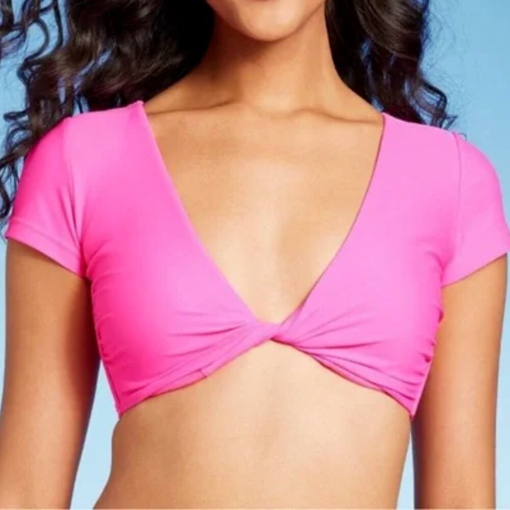 Excellent Condition, SZ L, Twist Front Short Sleeve Bralette Swim Top, Pink